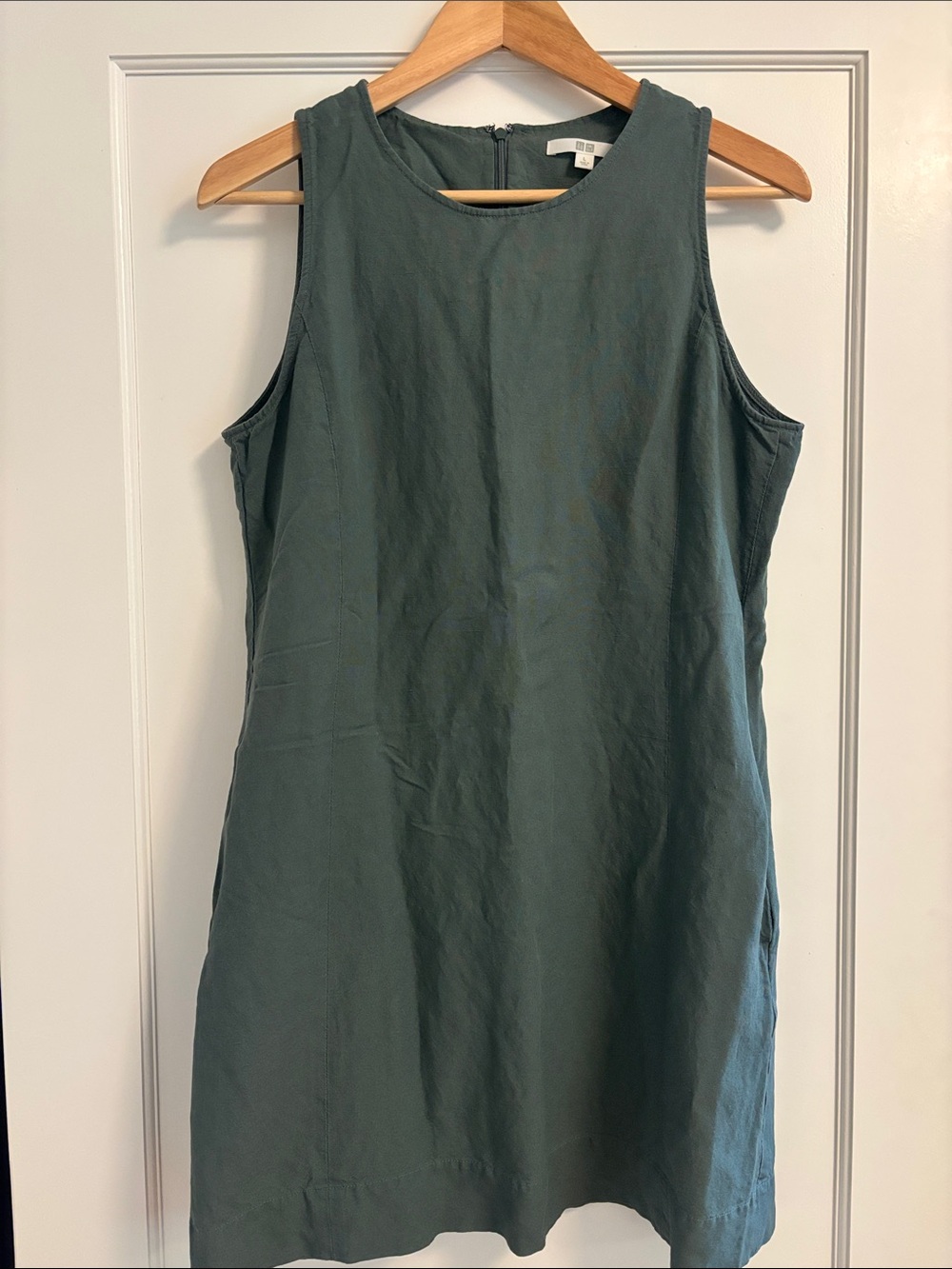 Uniqlo sleeveless mini dress in muted teal